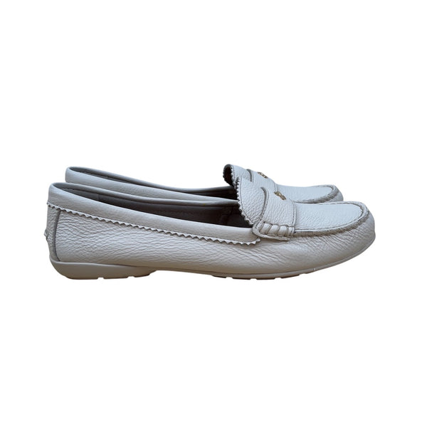 Coach Women's White Leather Golden Signature Logo Slip-on Odette Loafers Sz 10B