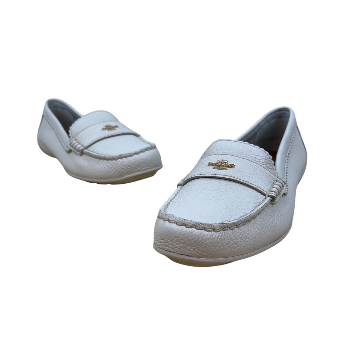 Coach Women's White Leather Golden Signature Logo Slip-on Odette Loafers Sz 10B