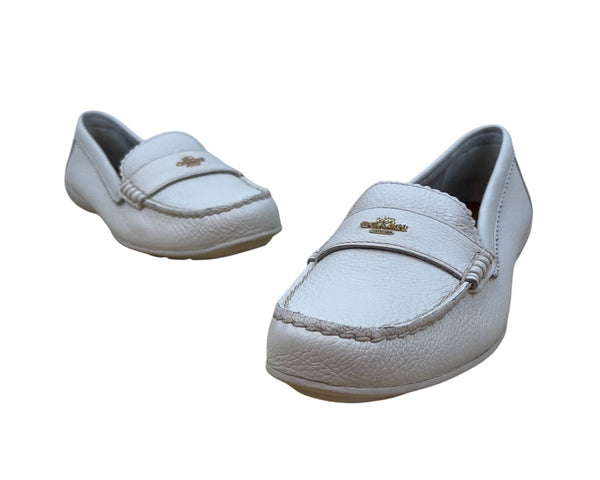 Coach Women's White Leather Golden Signature Logo Slip-on Odette Loafers Sz 10B