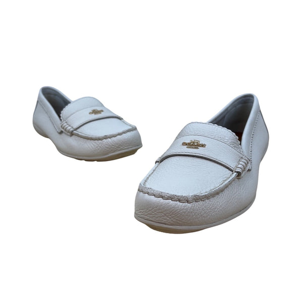 Coach Women's White Leather Golden Signature Logo Slip-on Odette Loafers Sz 10B