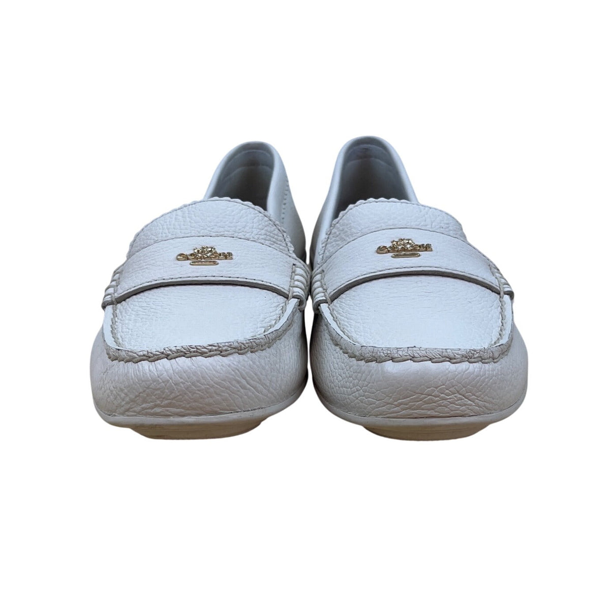 Coach Women's White Leather Golden Signature Logo Slip-on Odette Loafers Sz 10B