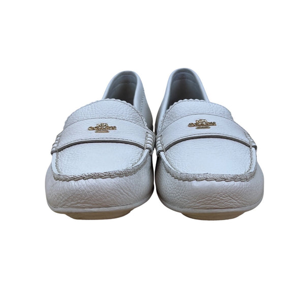 Coach Women's White Leather Golden Signature Logo Slip-on Odette Loafers Sz 10B