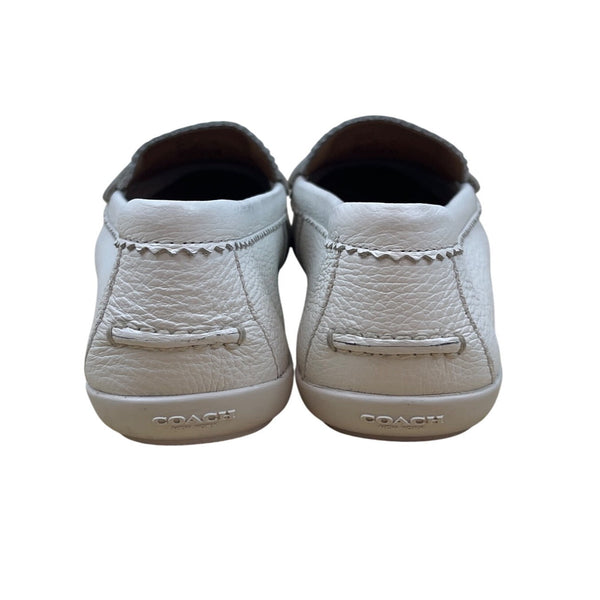 Coach Women's White Leather Golden Signature Logo Slip-on Odette Loafers Sz 10B