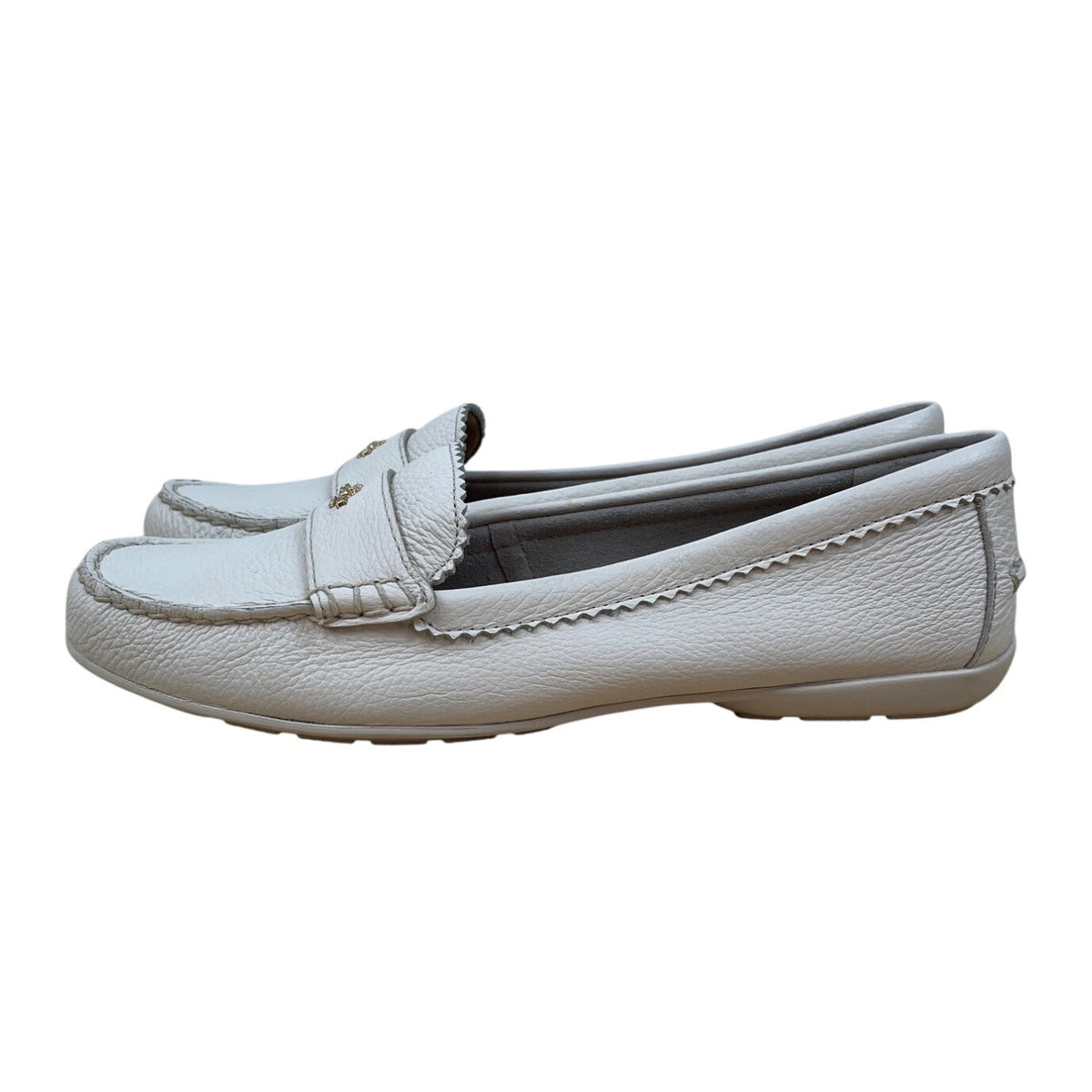 Coach Women's White Leather Golden Signature Logo Slip-on Odette Loafers Sz 10B