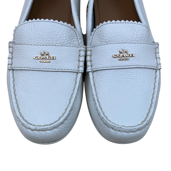 Coach Women's White Leather Golden Signature Logo Slip-on Odette Loafers Sz 10B