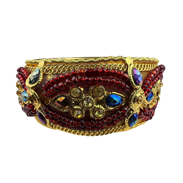 Gold Tone Multi-Color Beaded Womens Hinged Cuff Bracelet With Rhinestones