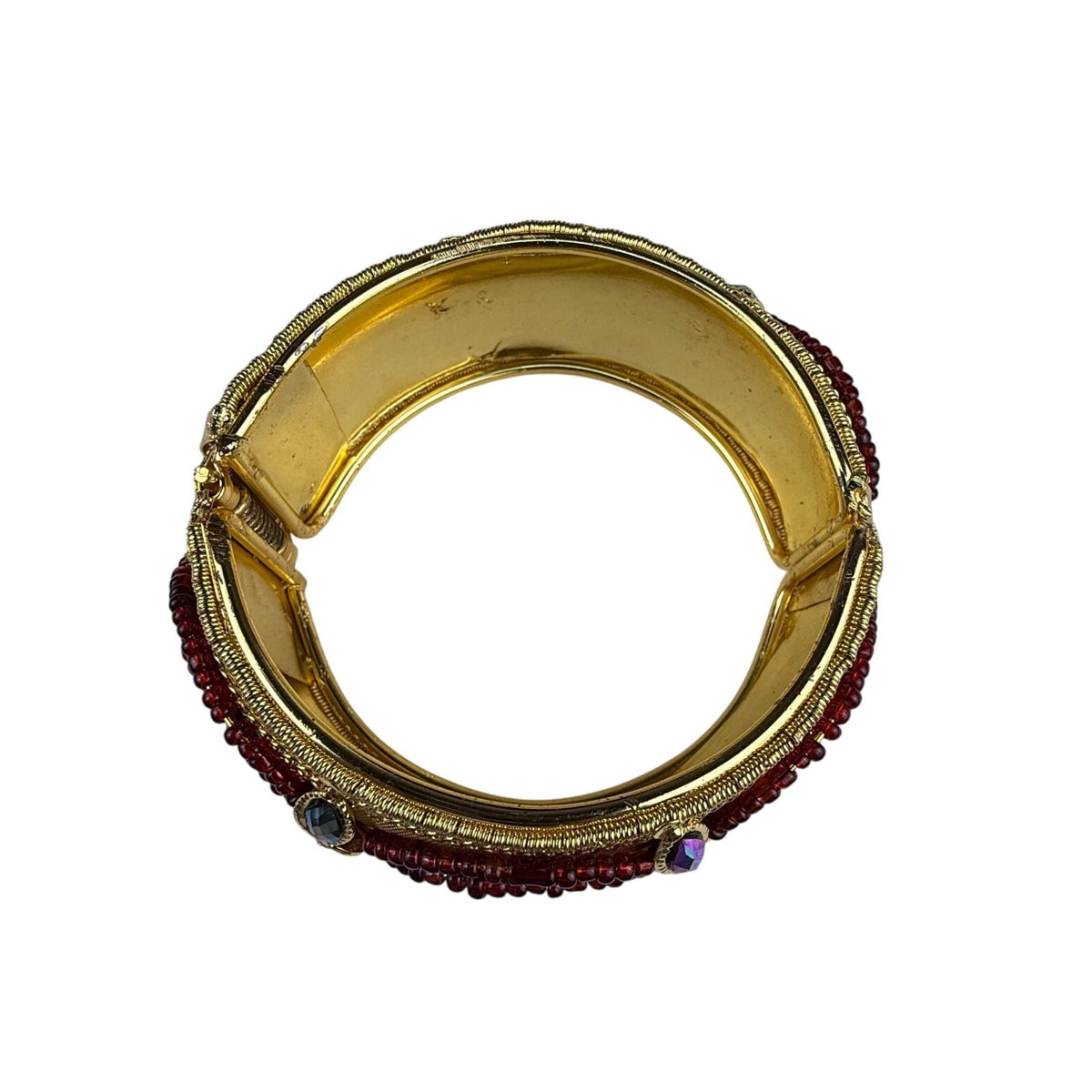 Gold Tone Multi-Color Beaded Womens Hinged Cuff Bracelet With Rhinestones