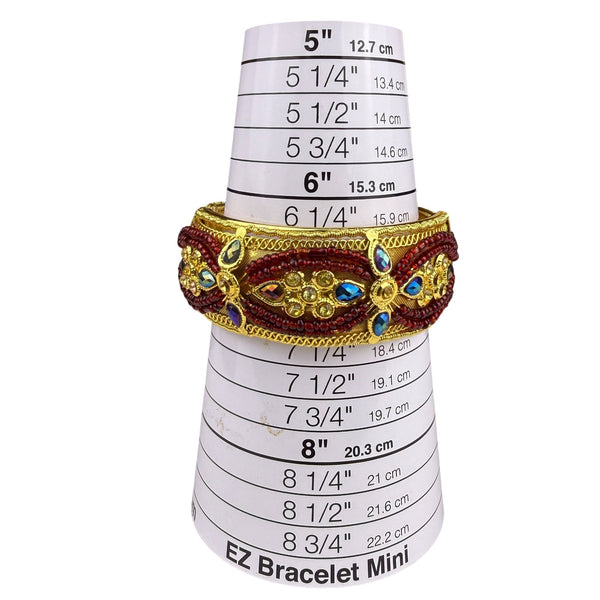 Gold Tone Multi-Color Beaded Womens Hinged Cuff Bracelet With Rhinestones