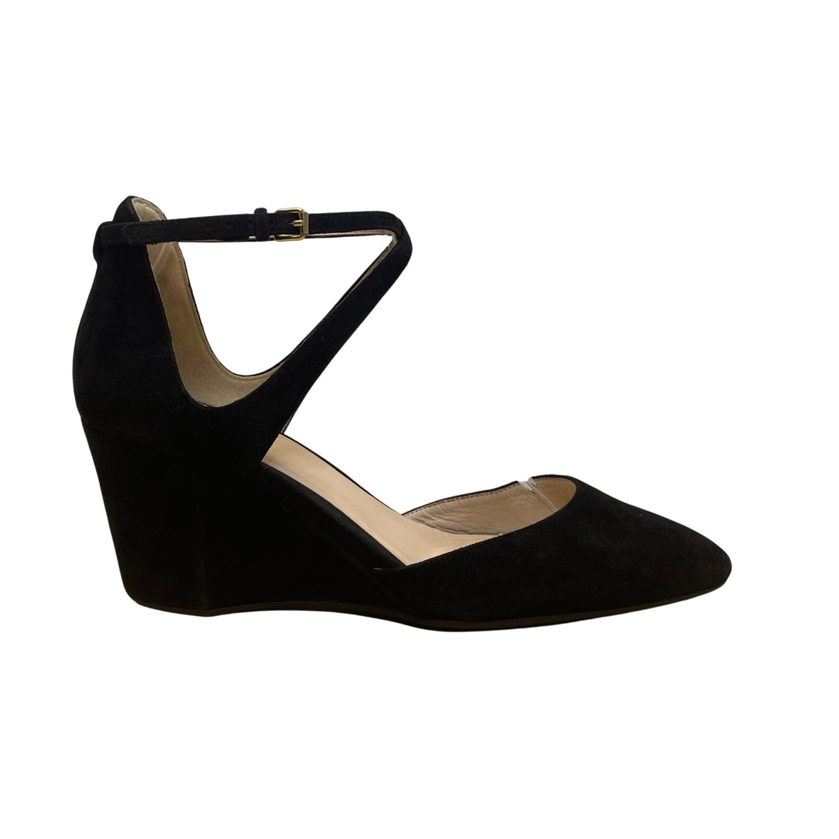 Cole Haan Women’s Black Suede Grand Os Ankle Strap Wedge Heels Size 8.5