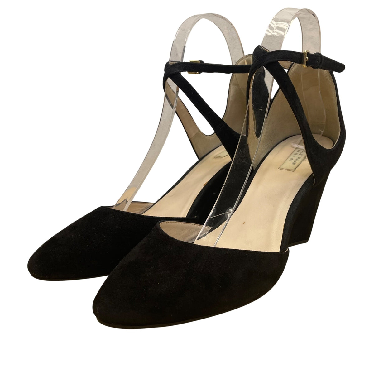 Cole Haan Women’s Black Suede Grand Os Ankle Strap Wedge Heels Size 8.5