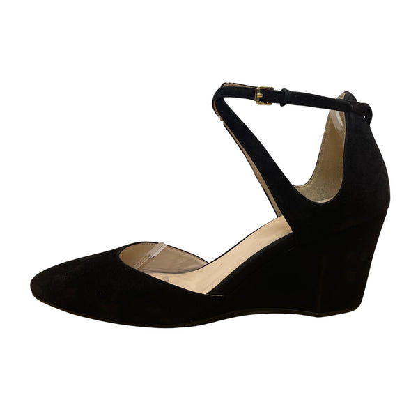 Cole Haan Women’s Black Suede Grand Os Ankle Strap Wedge Heels Size 8.5