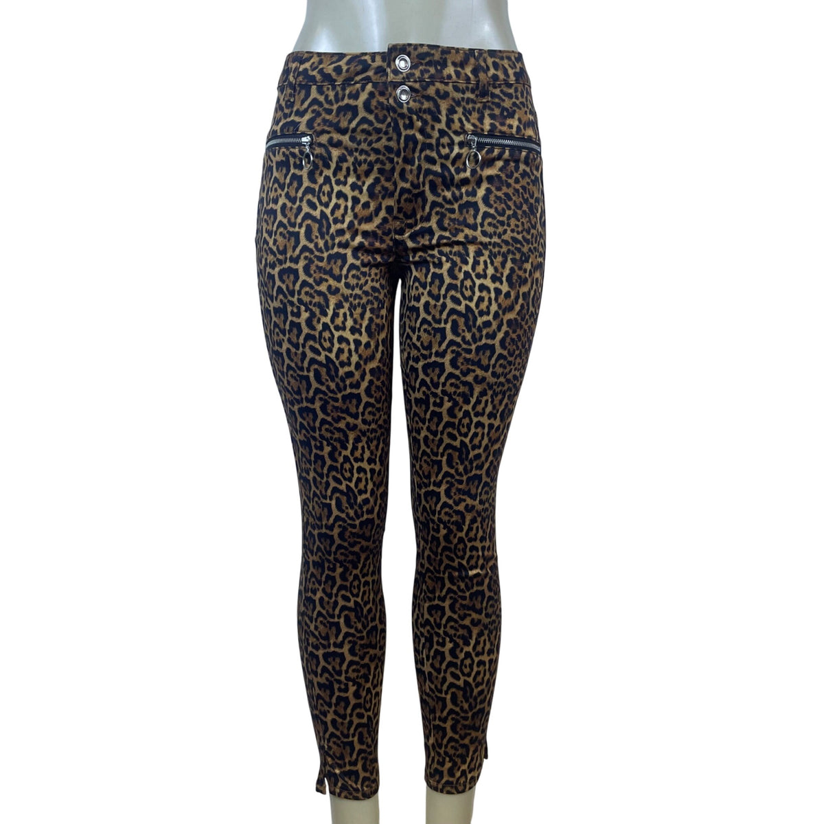 Zara Women’s Leopard Print Skinny Pants With Zipper Details Size 6 - New