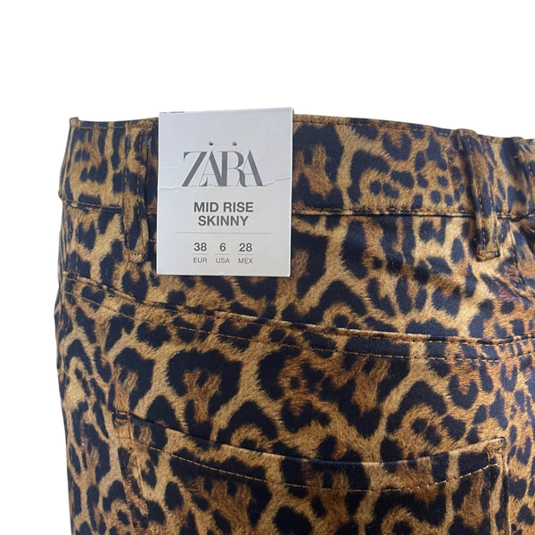 Zara Women’s Leopard Print Skinny Pants With Zipper Details Size 6 - New