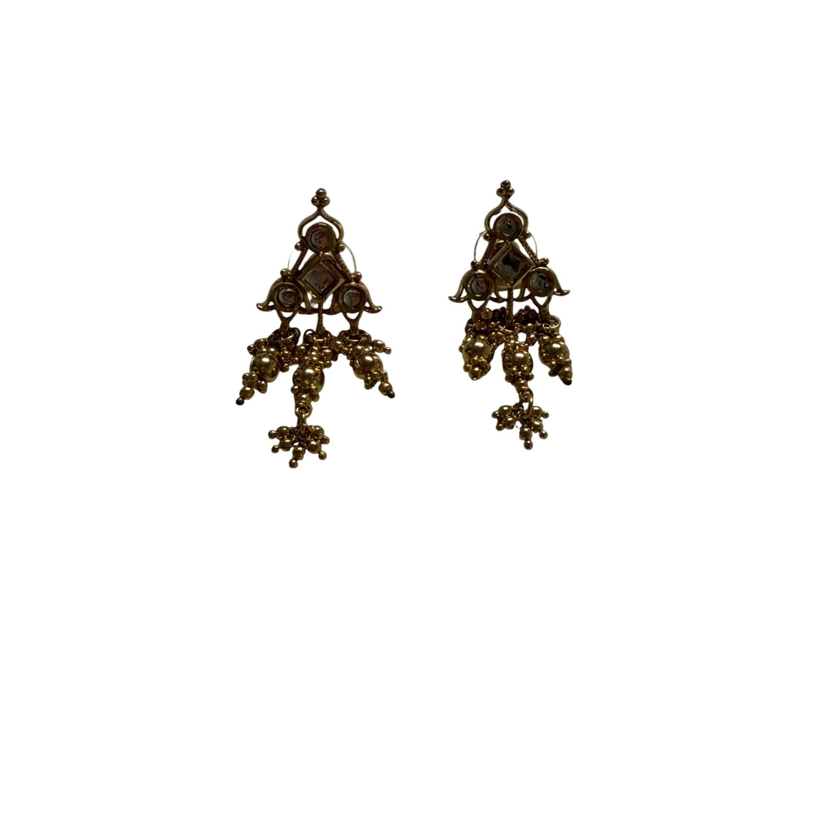 Gold Plated Womens Dangling Chandelier Earrings Intricate Design Pearl Accents