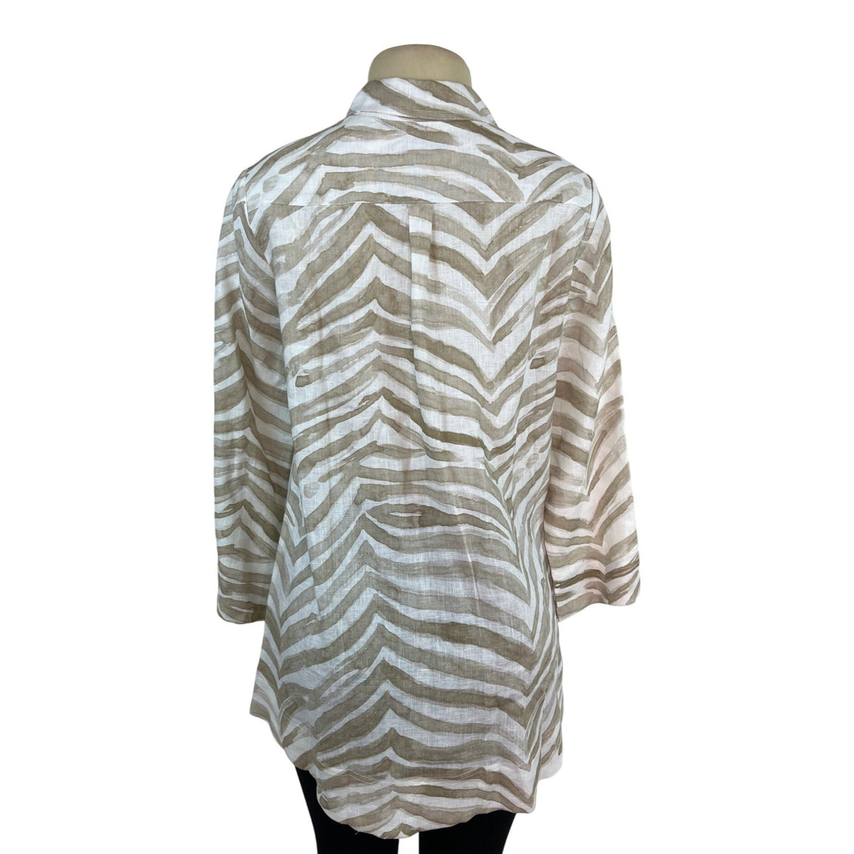 iLinen  Zebra Print Button-Up Shirt Natural Ivory Linen Womens Size M - New