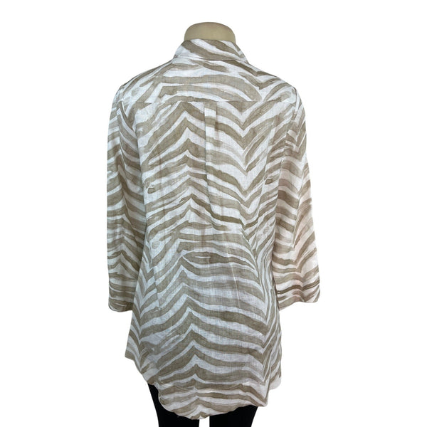 iLinen  Zebra Print Button-Up Shirt Natural Ivory Linen Womens Size M - New
