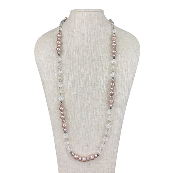 White House Black Market Womens Silver Tone Pearl & Glass Bead Necklace Adjustable