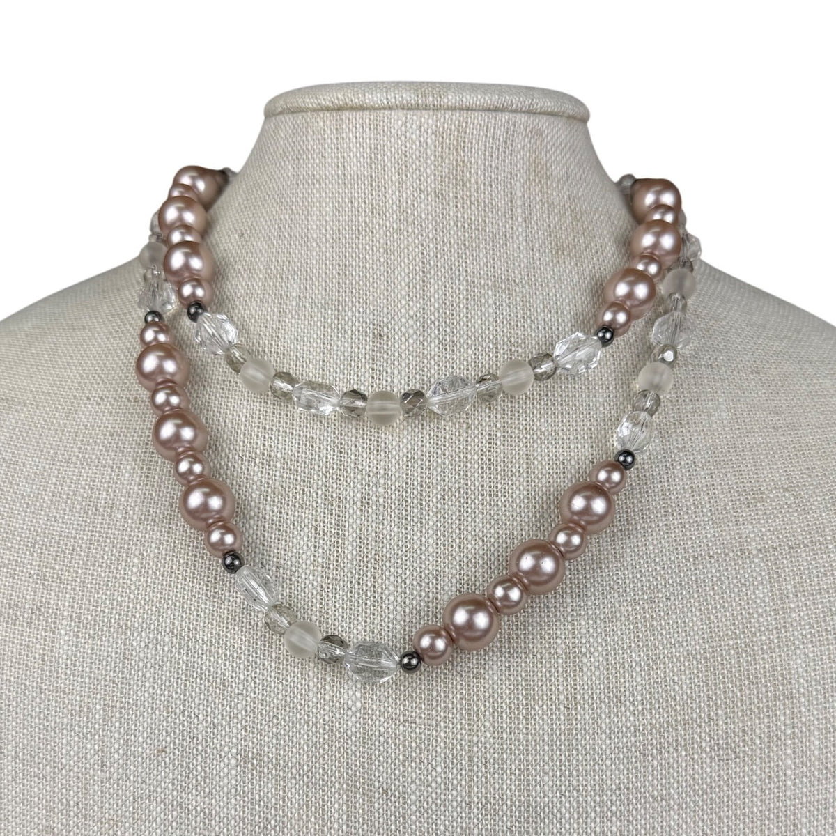 White House Black Market Womens Silver Tone Pearl & Glass Bead Necklace Adjustable