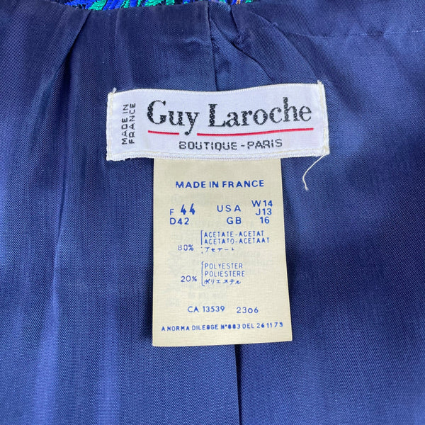 Vintage Guy Laroche Turquoise Satin Skirt & Jacket Set With Floral Print Sz W14