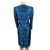 Vintage Guy Laroche Turquoise Satin Skirt & Jacket Set With Floral Print Sz W14