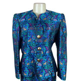 Vintage Guy Laroche Turquoise Satin Skirt & Jacket Set With Floral Print Sz W14