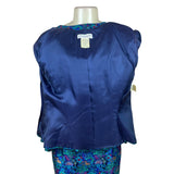 Vintage Guy Laroche Turquoise Satin Skirt & Jacket Set With Floral Print Sz W14