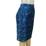 Vintage Guy Laroche Turquoise Satin Skirt & Jacket Set With Floral Print Sz W14