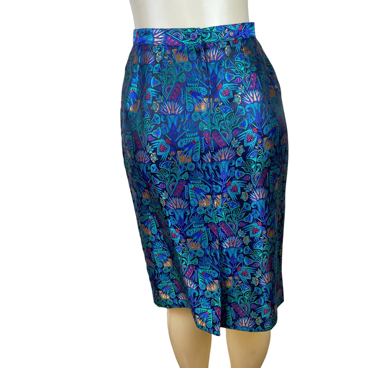Vintage Guy Laroche Turquoise Satin Skirt & Jacket Set With Floral Print Sz W14