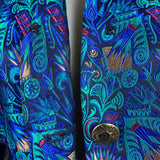 Vintage Guy Laroche Turquoise Satin Skirt & Jacket Set With Floral Print Sz W14