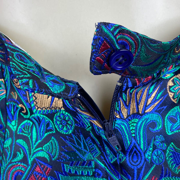 Vintage Guy Laroche Turquoise Satin Skirt & Jacket Set With Floral Print Sz W14