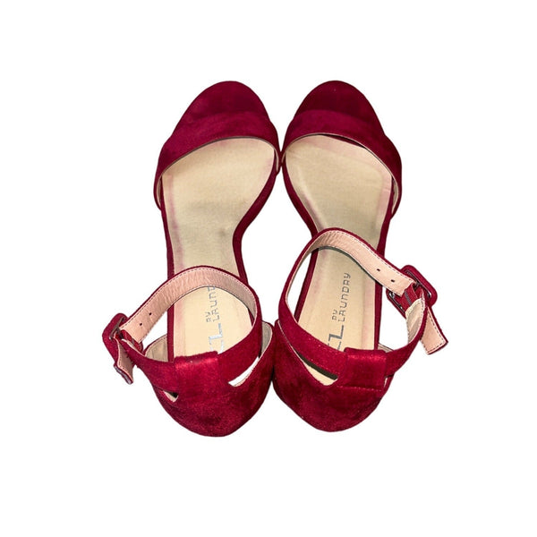 CL By Laundry Women's Ruby Red Super Suede Jody Wedge Heels Sz 10