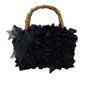 Braciano Black Ruffled Lining Bamboo Handles & Sheer Ribbon Accent Handbag Sz S