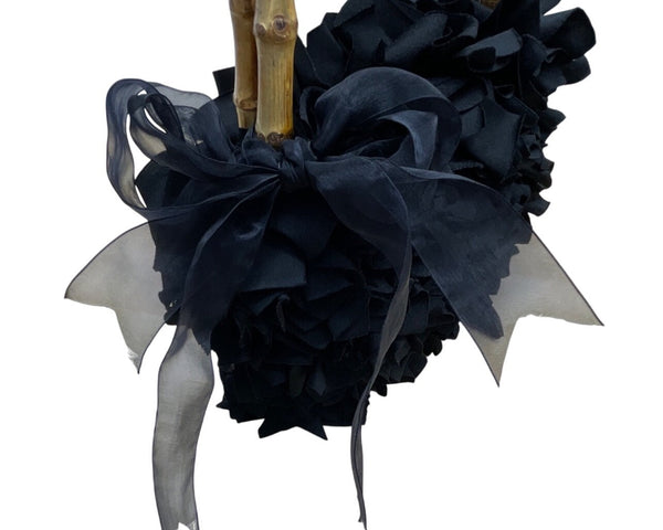 Braciano Black Ruffled Lining Bamboo Handles & Sheer Ribbon Accent Handbag Sz S