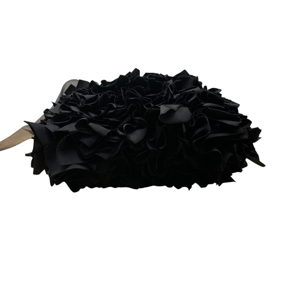 Braciano Black Ruffled Lining Bamboo Handles & Sheer Ribbon Accent Handbag Sz S