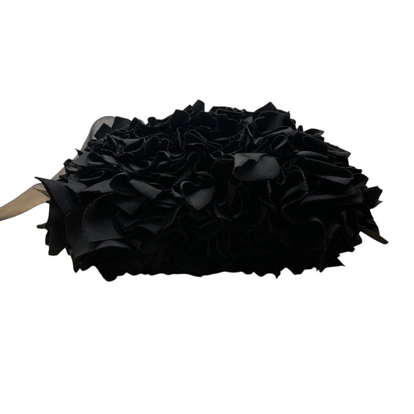 Braciano Black Ruffled Lining Bamboo Handles & Sheer Ribbon Accent Handbag Sz S