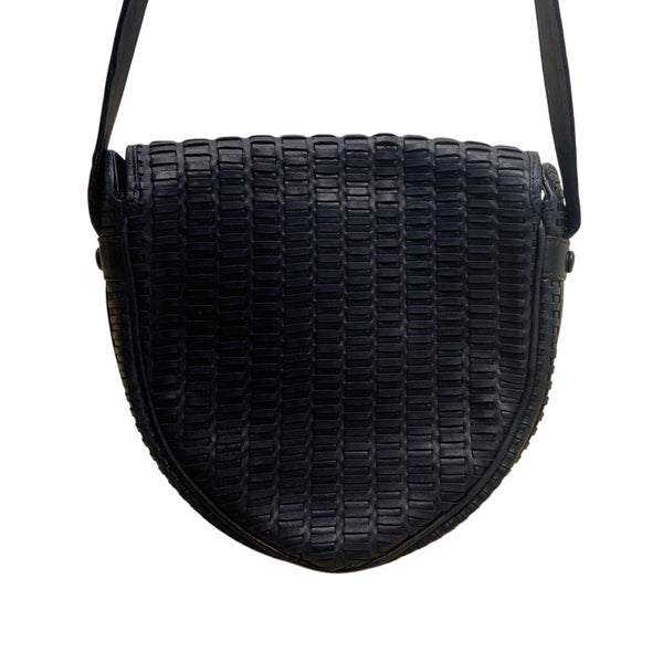 Charles Jourdan Blue Woven Leather Strapped Snap Closure Crossbody Bag Sz S