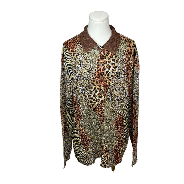 Crush Animal Print Button-Up Blouse Womens Fashion Top Brown Sz L/XL