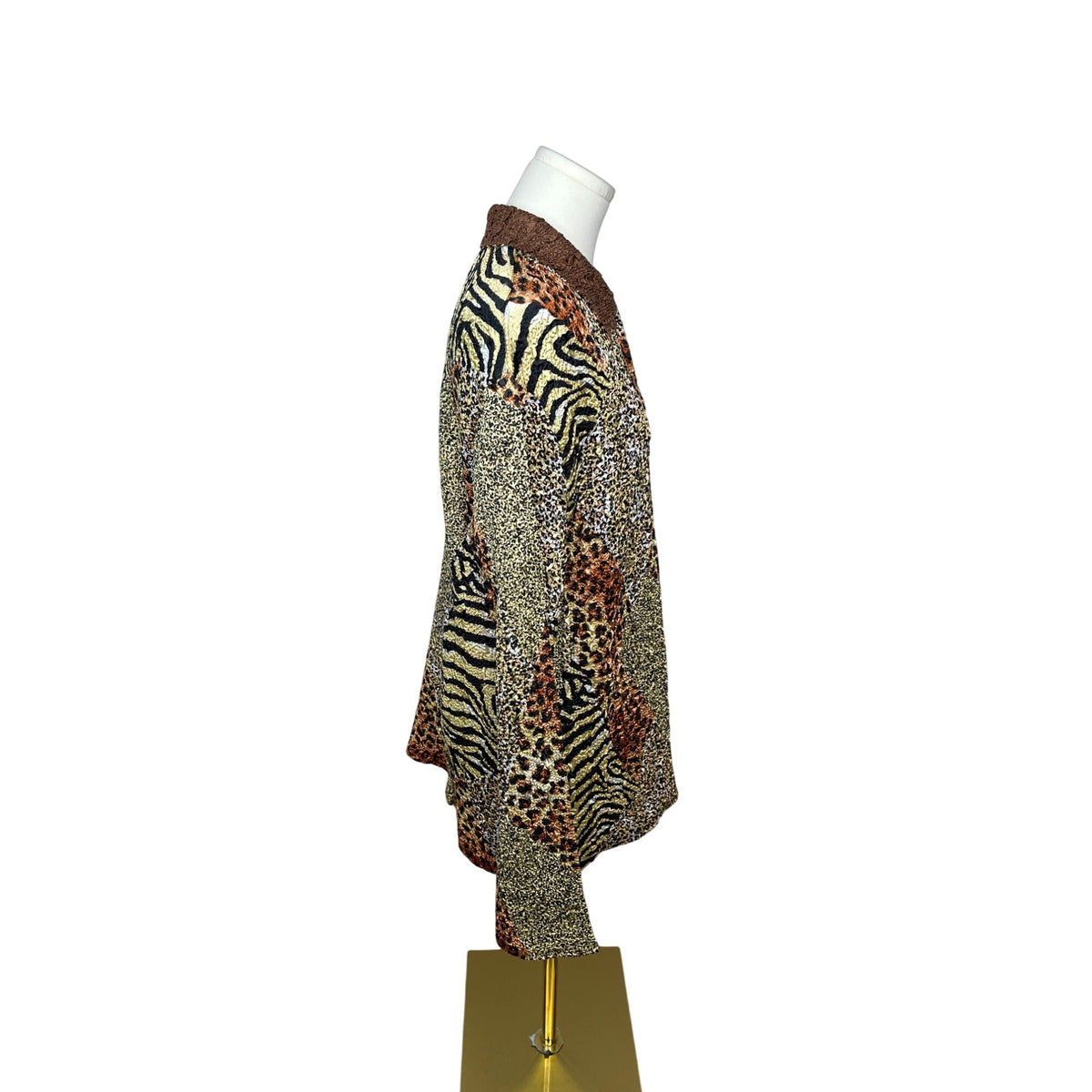 Crush Animal Print Button-Up Blouse Womens Fashion Top Brown Sz L/XL
