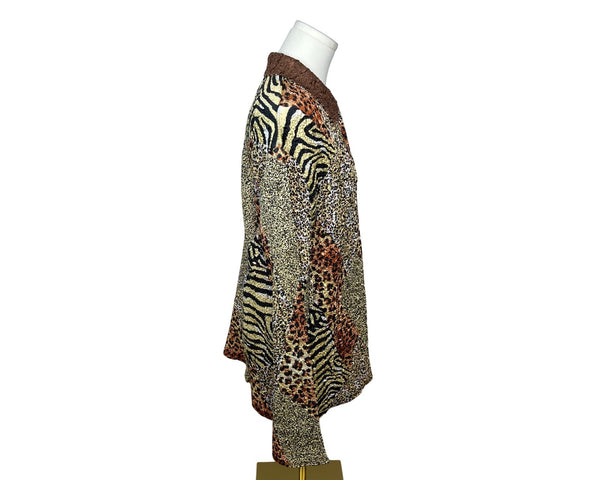 Crush Animal Print Button-Up Blouse Womens Fashion Top Brown Sz L/XL