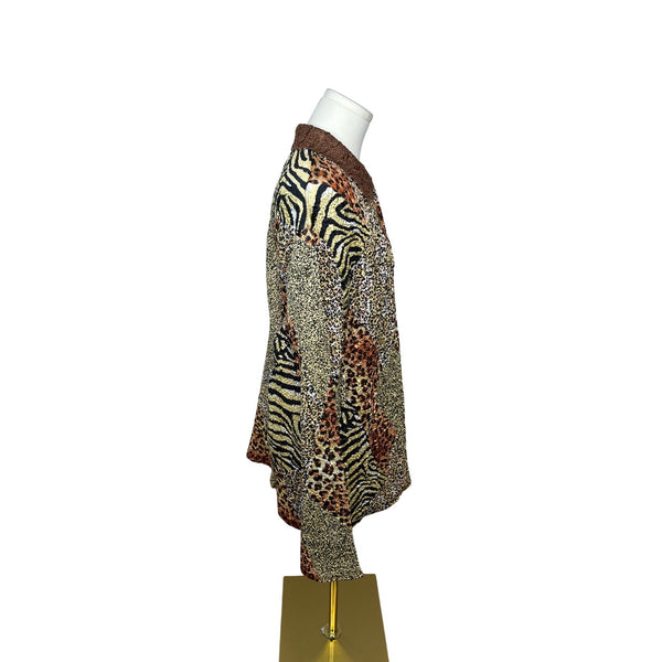 Crush Animal Print Button-Up Blouse Womens Fashion Top Brown Sz L/XL