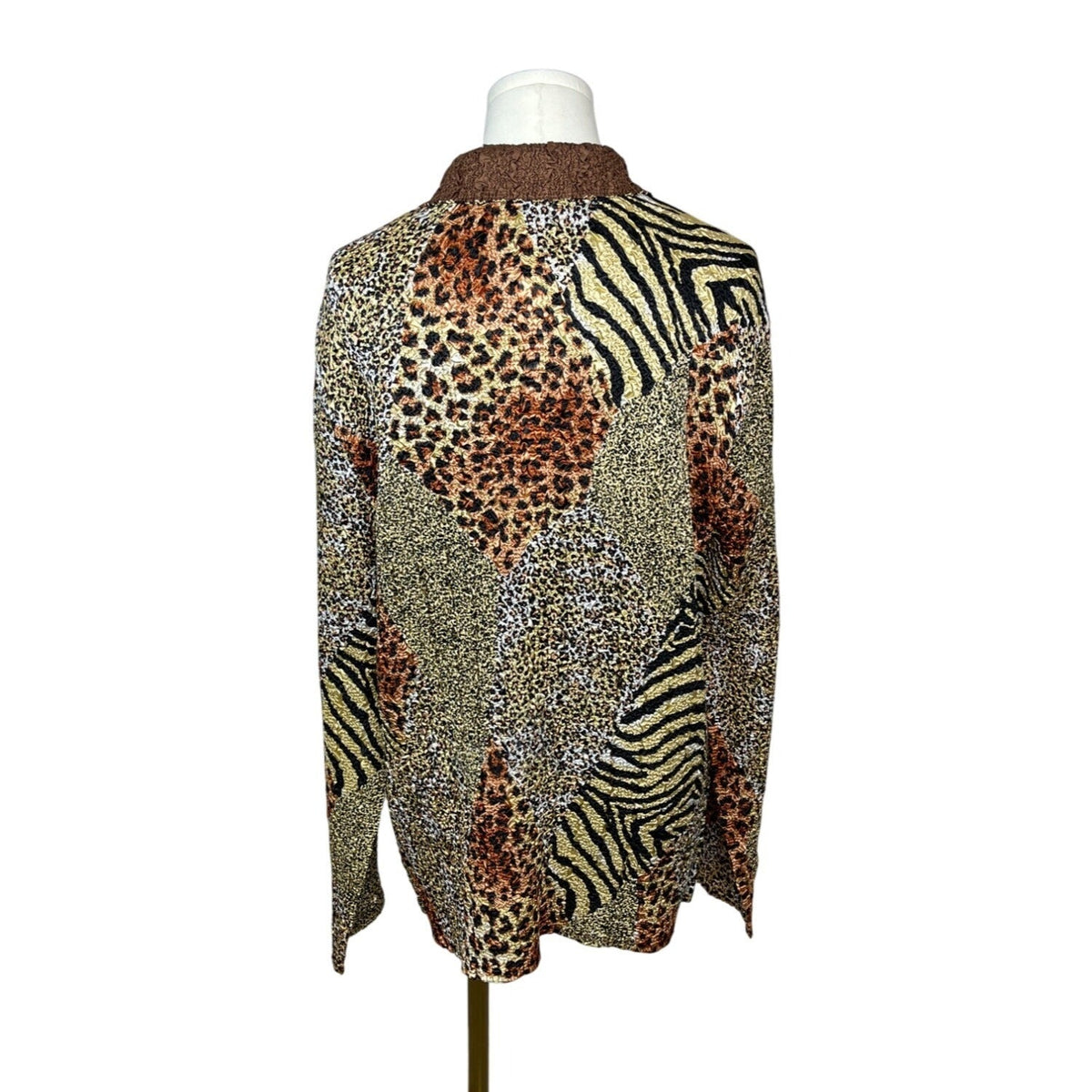 Crush Animal Print Button-Up Blouse Womens Fashion Top Brown Sz L/XL