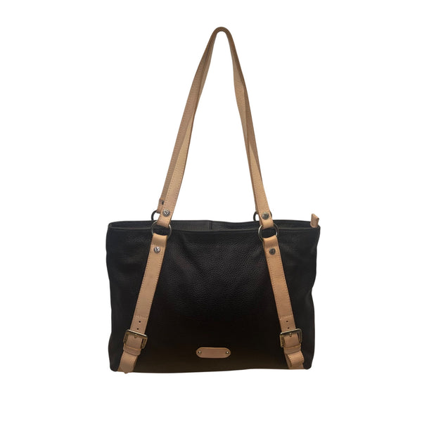 Valentina Women’s Black & Pink Leather Adjustable Straps Shoulder Tote Bag