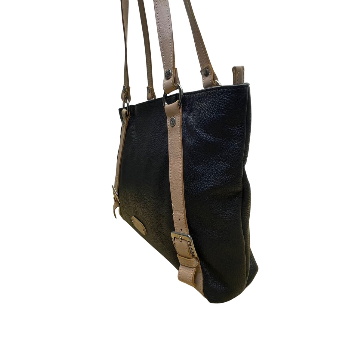 Valentina Women’s Black & Pink Leather Adjustable Straps Shoulder Tote Bag