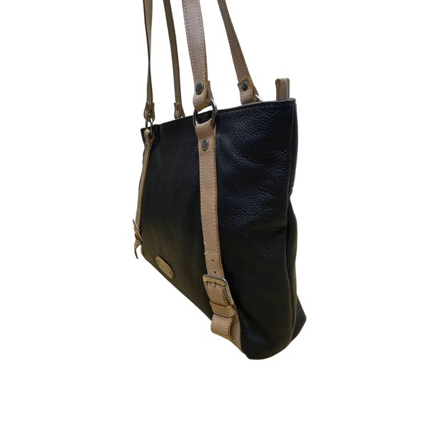 Valentina Women’s Black & Pink Leather Adjustable Straps Shoulder Tote Bag