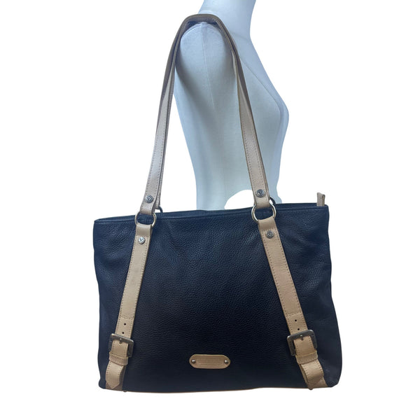 Valentina Women’s Black & Pink Leather Adjustable Straps Shoulder Tote Bag