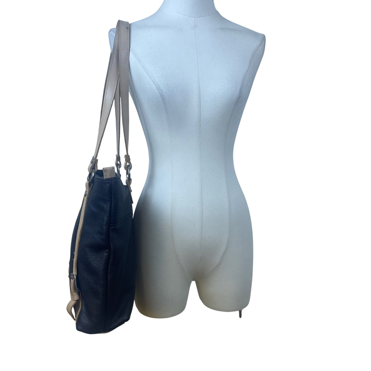 Valentina Women’s Black & Pink Leather Adjustable Straps Shoulder Tote Bag