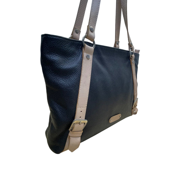 Valentina Women’s Black & Pink Leather Adjustable Straps Shoulder Tote Bag