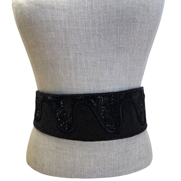 Black Beaded Waist Belt With detachable Closure - Talbots Size M