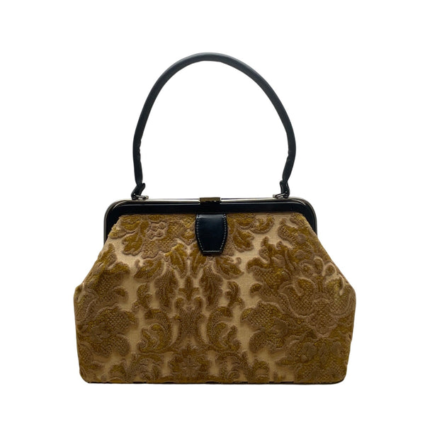 Vintage Brocade Handbag With Black Leather Accents & Gold-Tone Hardware Sz M