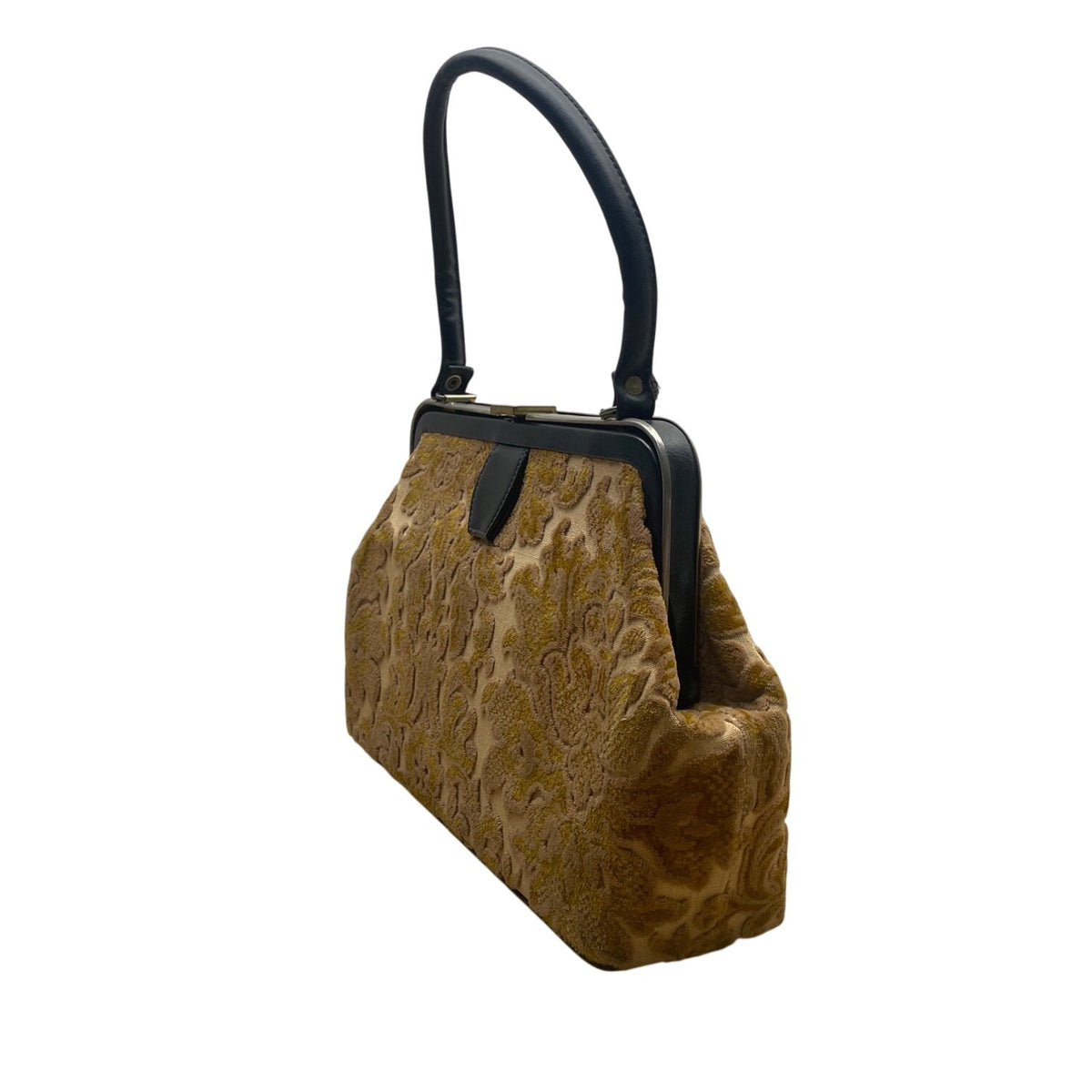 Vintage Brocade Handbag With Black Leather Accents & Gold-Tone Hardware Sz M